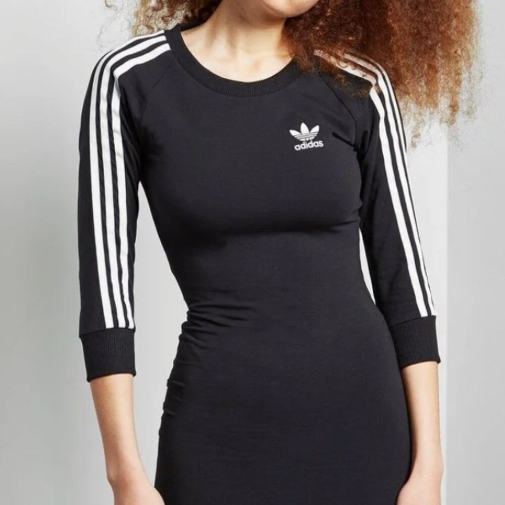 Adidas Originals 3-Stripes Black Bodycon Midi Dress–Size Small New Without Tags